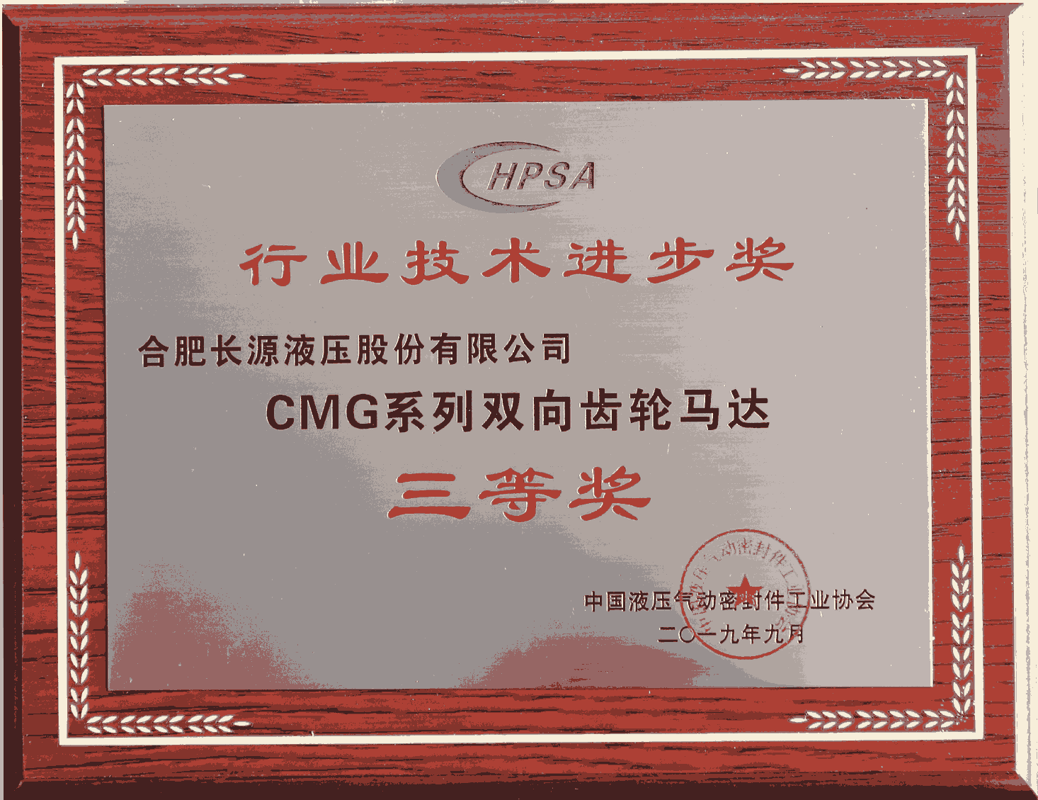 2019年行业技术进步齿轮马达三等奖