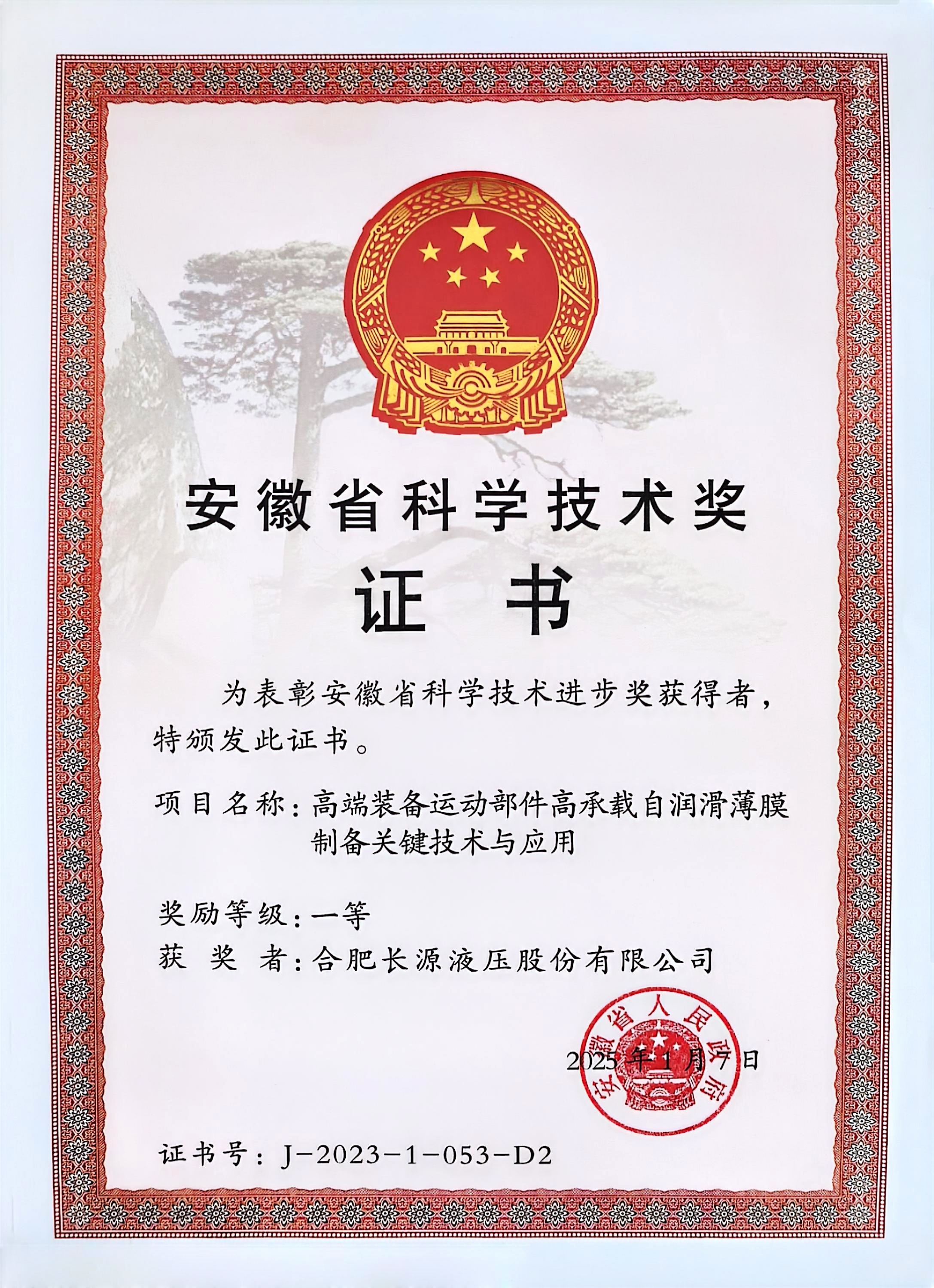安徽省科学技术奖一等奖